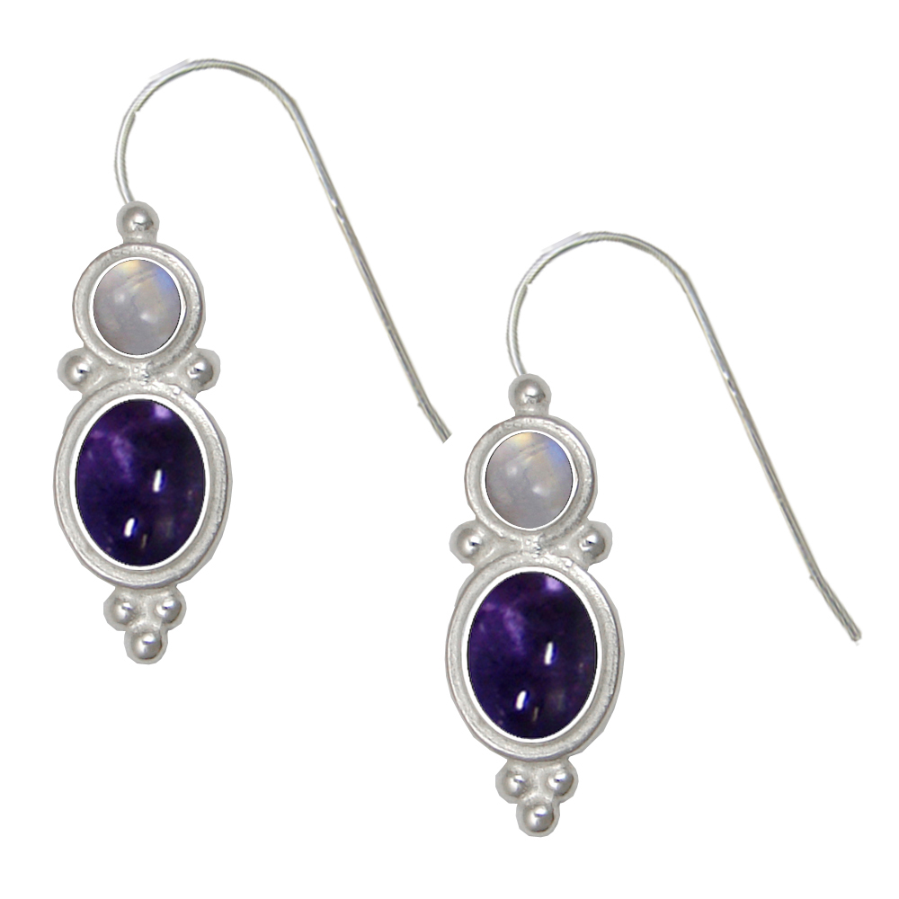 Sterling Silver Drop Dangle Earrings Iolite And Rainbow Moonstone